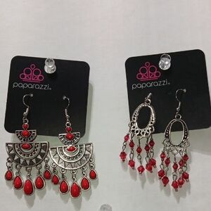 Paparazzi Red and Silver Dangle Earrings Set
